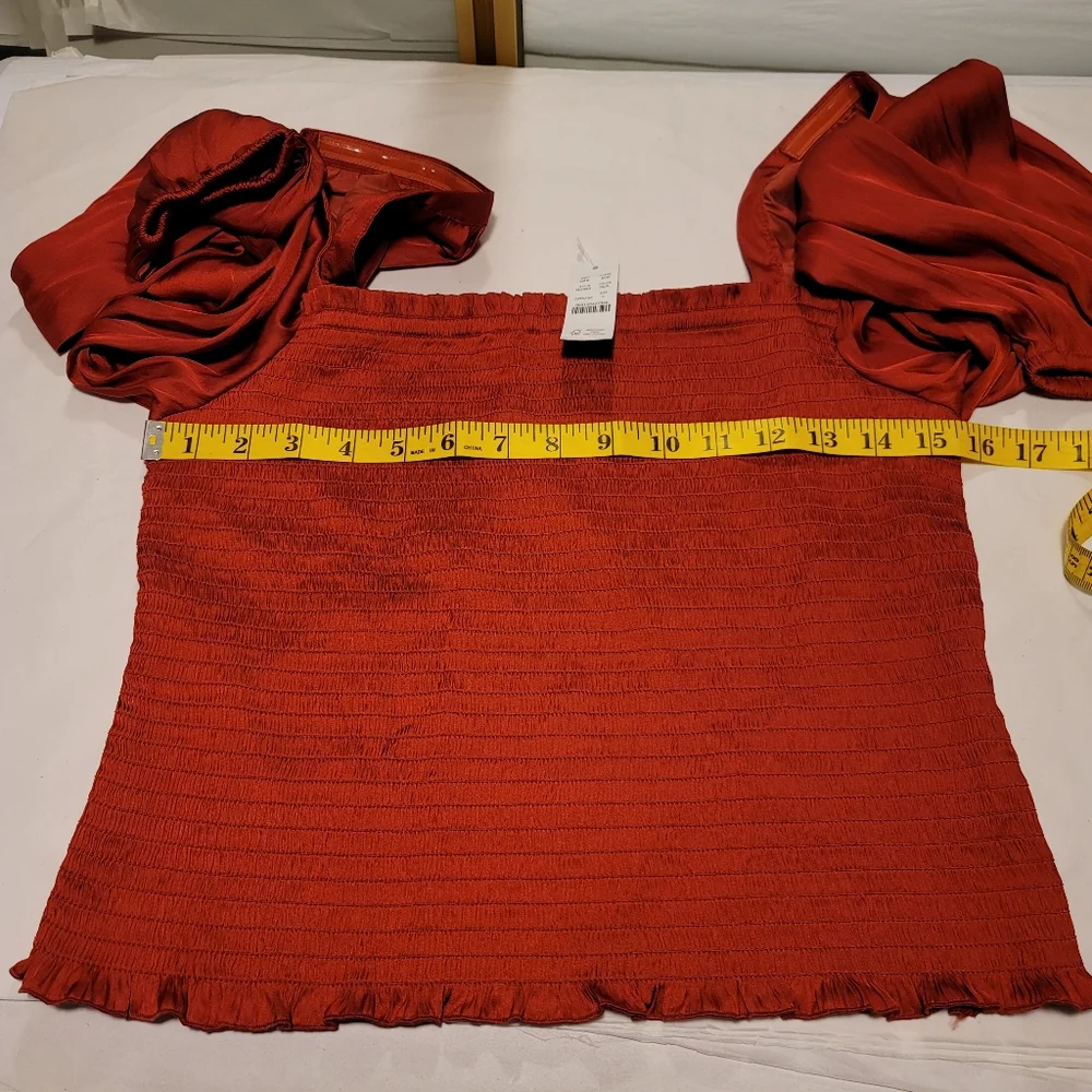 New! J. Crew sz Large L Squareneck Smocked Rusty Red satin crop top NWT